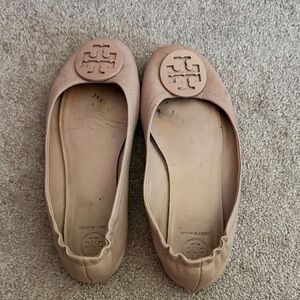 Tory Burch Blush Leather Logo Ballet Flats
